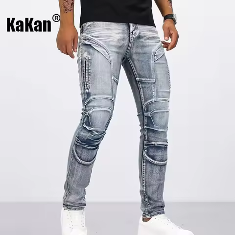 Kakan-y2k New Men's Motoryclist Boots Cycling Knee Pads Jeans, Baggy Jeans Tear Resistant Motorcycle