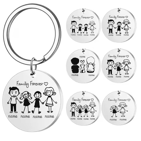 Personalized Laser Engraved Stainless Steel Family Love Key chains DIY Key ring For Mothers' Day Fat