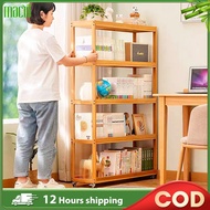Bamboo Storage Rack 3/4/5 Layers Moving Bookshelf Snack Storage Shelf Rack With Wheels 书架/储物架