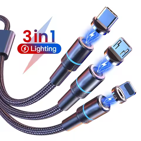 3 IN 1 Magnetic USB Cable for iPhone iPad Samsung Huawei Tablet Charger Cable Magnet Micro USB Tipo 