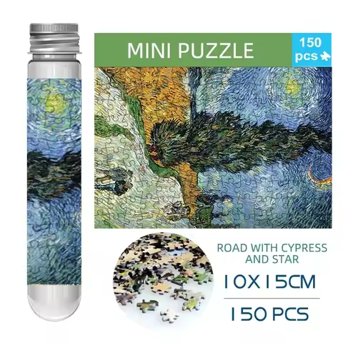 150pcs Mini Test Tube Puzzle Road with Cypress and Star Van Gogh Famous Painting Educational Game Ho