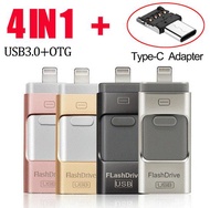 Usb Flash Drive For iPhone iPad Android Phone External Storage 128GB Lightning android USB 4 IN 1 Pendrive Gift Usb Stick