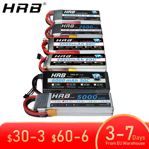 HRB Lipo Battery 2S 3S 4S 6S 1500mah 2200mah 2600mah 5000mah 6000mah 7000mah 4000mah 7.4V 11.1V 14.8