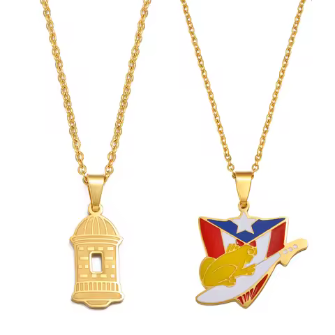 Anniyo (1Piece) Puerto Rico Old San Juan Frog Flag Pendant Necklaces PR Puerto Rican Ethnic Jewelry 