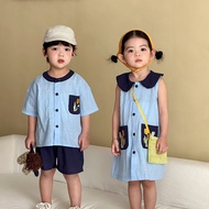 Children Summer Suit Boys Pure Cotton 2026 New Style Summer Clothes Baby Girls Vest Dress Sisters Si
