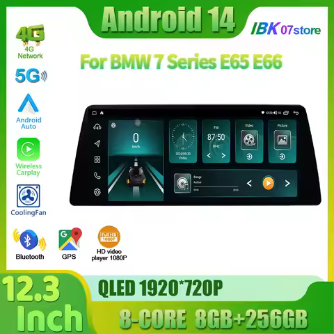 Android 14 12.3‘’ For BMW 7 Series E65 E66 Car Radio Carplay Stereo Multimedia Navigation Universal 