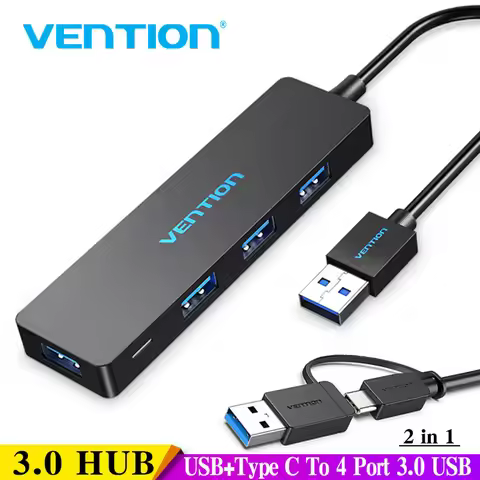 Vention 4-Port USB HUB 3.0 2.0 Ultra Slim Data Hub Type-c HUB for Macbook,Mac Pro/mini,iMac,Surface 