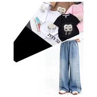 [nafdza.bdg] premium 3-color jeans t-shirt set for girls 6-11 years old