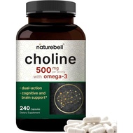 NatureBell Choline Supplements 500mg with Omega-3 Fatty Acids, 240 Capsules | Choline Bitartrate – P