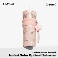 [Free Gift] Civago (26oz/780ml) Stainless Steel Coffee Tumbler with Floral Series Ceramic Coating