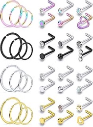 18G 20G 22G Nose ring Studs Surgical Steel L Shaped Nose Studs Nose Rings Hoop Diamond Heart Cute Hy