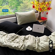 GONI FRESH duvet cover set in Black Olive color - Elastic bed sheets 4-25cm high, sizes 1m, 1m2, 1m4