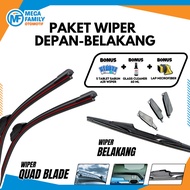 Universal Front and Rear Quad Blade Wiper Package for Cars, Anti-Noise Rubber, Bonus 3 Items U601