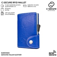 C-SECURE [พร้อมส่ง] กระเป๋าใส่บัตร (RFID Protection) รุ่นหนังแท้สลักลาย สีน้ำตาลมาริโน (เคสบัตรสีเทา