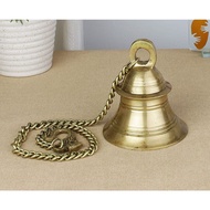 Brass Hanging Bell with Chain (Bell Dimensions : 4.2 x 5 Inches, Chain : 22 Inches