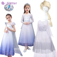 Dress For Kids Girl Frozen 2 Elsa Princess Costume Wig Crown White Baby Clothes Snow Queen Dresses Snowflake Costumes For Kid Girls Birthday Party Children Set