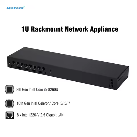 Qotom 1U Rackmount Mini PC 8x 2.5G LAN Intel Core i7/i5/i3 Firewall Router Fan Cooling VPN Server OP