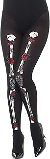 43101 - Opaque Day of the Dead Tights - Black - One Size - US Dress Size 4 / 12, Black