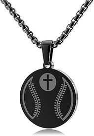 Athletes Sports Cross Black Baseball Pendant Necklace Bible Verse Luke 1:37 Necklaces Jewelry Gifts 