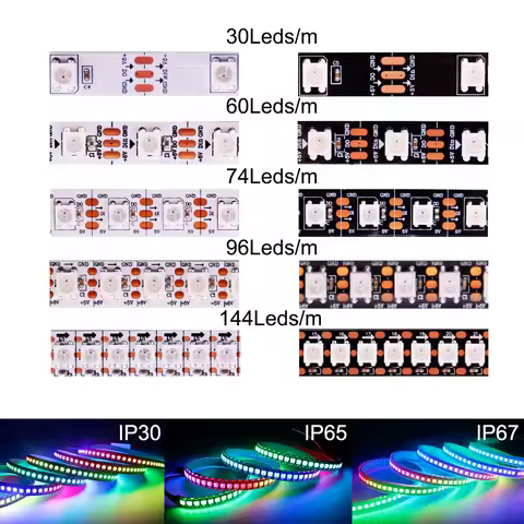 DC5V WS2812B 5050 RGBIC Led Strip 1-5M WS2812 Smart Pixels Individually Addressable Led Light 30/60/
