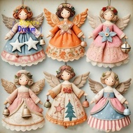 <Dream-t> 6/12/24/36Pcs Christmas Tree Decor Vintage 2D Christmas Angel Girl Wooden Pendant For Home