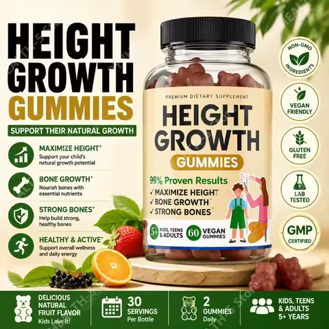Height Growth Increase Vitamin Gummies with Calcium Magnesium Glycinate Zinc Vitamin K2 D3 Supplemen