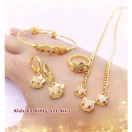 [VJ]Cop916 Jewellery Set4in1 “CZ Kitty” Choker, Bangle, Ring, Earring 999.9 Gold Plated {Set 4in1Kit