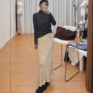 ** 32wardrobe-Glossy Fine Fleece Pleated Fishtail Skirt 9901p