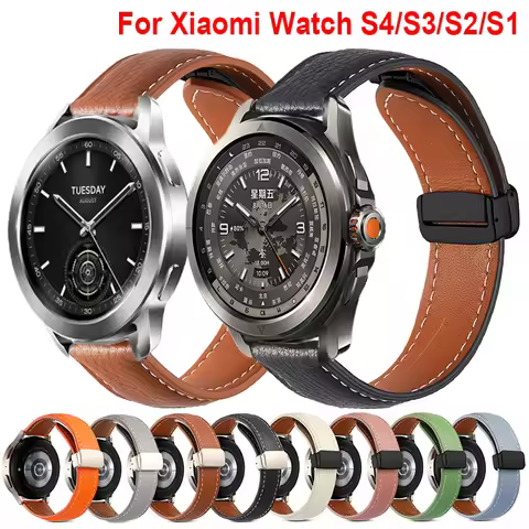 Magnetic Buckle Leather Band For Xiaomi Watch S4 S3 S2 S1Pro Quick Release Watch Strap For Xiaomi Wa
