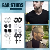 Magnetic Stud Earrings for Men Women Stainless Steel Hoop Cross Non Piercing Fake Gauges Earring Bla