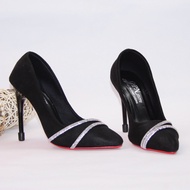 Giày cao gót nhọn 5p/8p/10p bít mũi da nhung 2 dây xoàn chéo mũi chân - BM107 Công sở