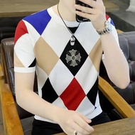 捡漏~冰丝印花时尚男装2025夏季减龄遮肚短袖T恤男士上衣25.6.3Picking up leaks~Ice silk printed fashionable men's clothing 2025