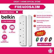 Belkin F9E400SA3M Economy Series 4-Socket Surge Protector Power Strip Extension Plug Power Socket