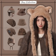 Unisex Wool Hat, Knitted Wool Hat with Fur-Lined Ears Warm Brown Tone INTERNATIONAL GIFT FOR WOMEN O