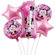 5in1 Character Foil Balloon Set with Big Number Pink Minnie Theme Balloon Decoration Minie Mouse