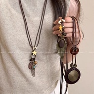 New Chinese Style Zen Long Feather Necklace Women Retro Ethnic Style Stacked Sweater Chain Bohemian 