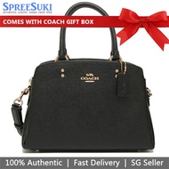 Coach Handbag In Gift Box Crossbody Bag Mini Lillie Leather Satchel Bag Black # 91146
