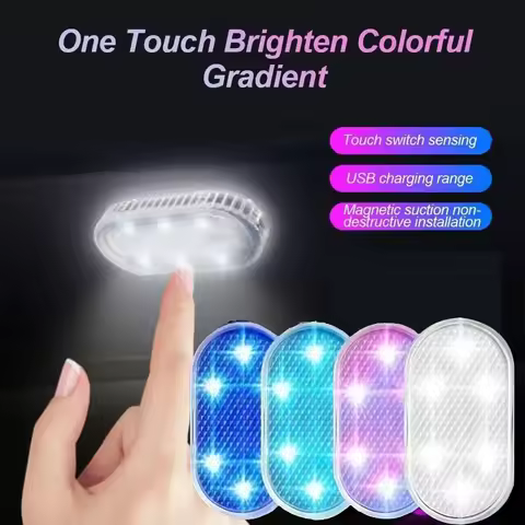 Car Interior Dome Light Finger Touch Sensor Mini LED Reading Lamp Roof Magnets USB Charging Atmosphe