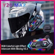 Y20 Max Motorcycle Helmet Intercom Headset Bluetooth Earphone Ipx6 Waterproof RGB Dazzling Lights Du