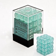 Dice d6 Sets: Frosted Teal with White - 12mm Six Sided Die (36) Block of Dice