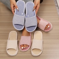 [Spot Goods]Simple striped linen slippers for guesthouses and hotels, linen foam-soled cotton slippe