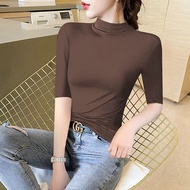 Half Turtleneck Modal Bottoming Shirt Women Slim-fit Mask T-shirt Small Five-point Sleeve Fashion To