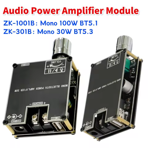 ZK-1001B Mono 100W Audio Power Amplifier Module TPA3116D2 Bluetooth-Compatible 5.1 AUX Digital Power