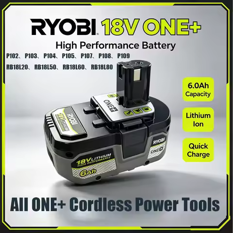 6.0Ah Replacement Battery For RYOBI 18V ONE+ Li-ion Battery P107 P108Long Runtime Fit Drill,Blower,G