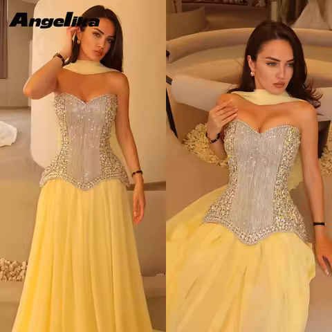 Angelika Glamorous Sweetheart Graduation Dress for Women Rhinestones Pleat A-line Graduation Party V