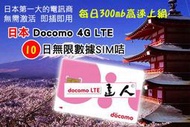 日本上網卡 10天 4G 日本DoCoMo Sim卡 日本網卡 高速4g上網 日本網卡 日本sim卡 日本網路  #a3