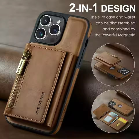 2 in 1 Magnetic Leather RFID Wallet Card Case for Magsafe IPhone 15 14 13 12 11 16 Pro Max Plus I15