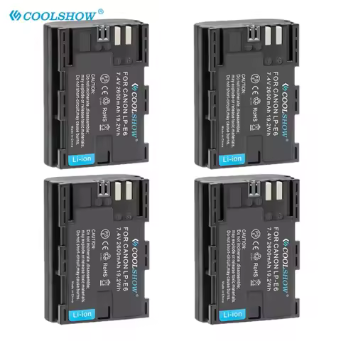 Coolshow Battery LP-E6 For Canon EOS Mark II III IV Batteries 2600mah For EOS 5D 6D 7D 70D 80D 5DSR 