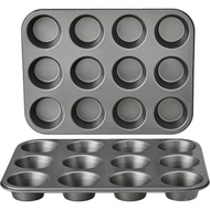 Basics Nonstick Muffin Pan, Set of 2, Sturdy, Oven Safe, Bakes Evenly, Easy to Clean, 12 Cups, Gray,