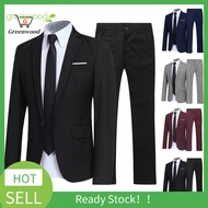 GRE 1 Set Men Jacket Pants Solid Color Turndown Collar Slim Fit Business Suit Set Plus Size Groom Blazer Trousers for Wedding Office